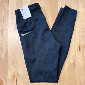New NWT Nike Fast Therma Dri-Fit Run Leggings XS Black Block Print
